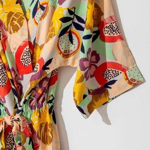 Noonday collection colorful papaya print wrap boho wrap robe/jacket duster XS/S